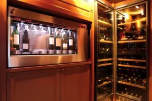 Dispenser and refrigerators with bottles of wine