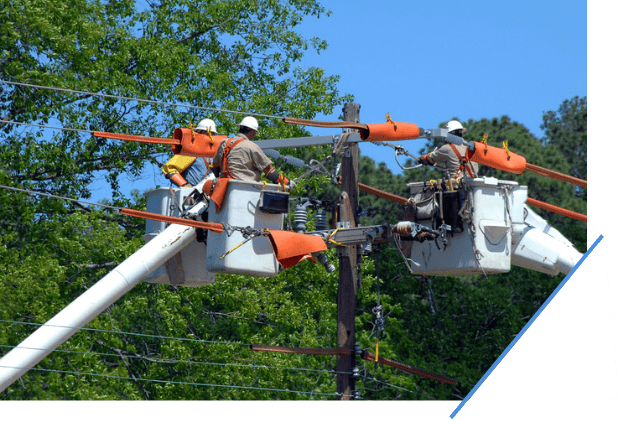 A crew working to restore power after a power outage.