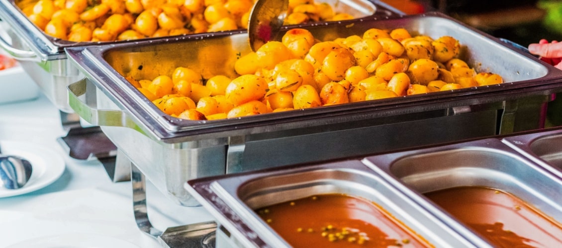 Close-up of a buffet setup